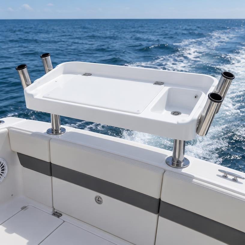 Bowrider Boat Amazing Photo by www.BOWRIDER-BOATS.com — Bait Board with Rod Holders, illustrative boating accessory photo, not an exact listing. Images Created by www.Bowrider-Boats.com