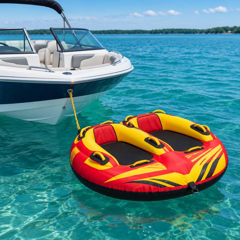 Bowrider Boat Amazing Photo by www.BOWRIDER-BOATS.com — Two-Person Towable Tube, illustrative boating accessory photo, not an exact listing. Images Created by www.Bowrider-Boats.com