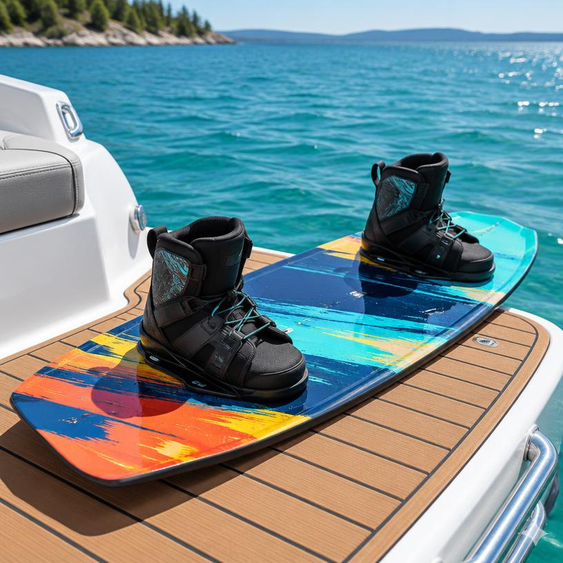 Bowrider Boat Amazing Photo by www.BOWRIDER-BOATS.com — Wakeboard with Bindings, illustrative boating accessory photo, not an exact listing. Images Created by www.Bowrider-Boats.com