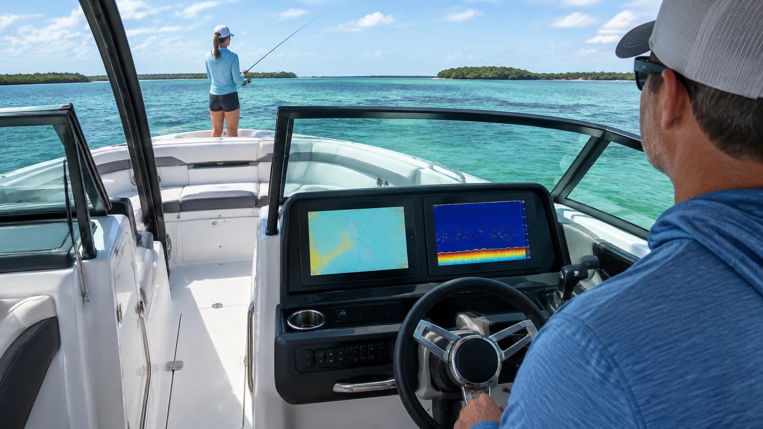 Bowrider Boat Amazing Photo by www.BOWRIDER-BOATS.com — Bowrider Boats for Fishing — Bow-mounted electric motors and battery planning. Images Created by www.Bowrider-Boats.com