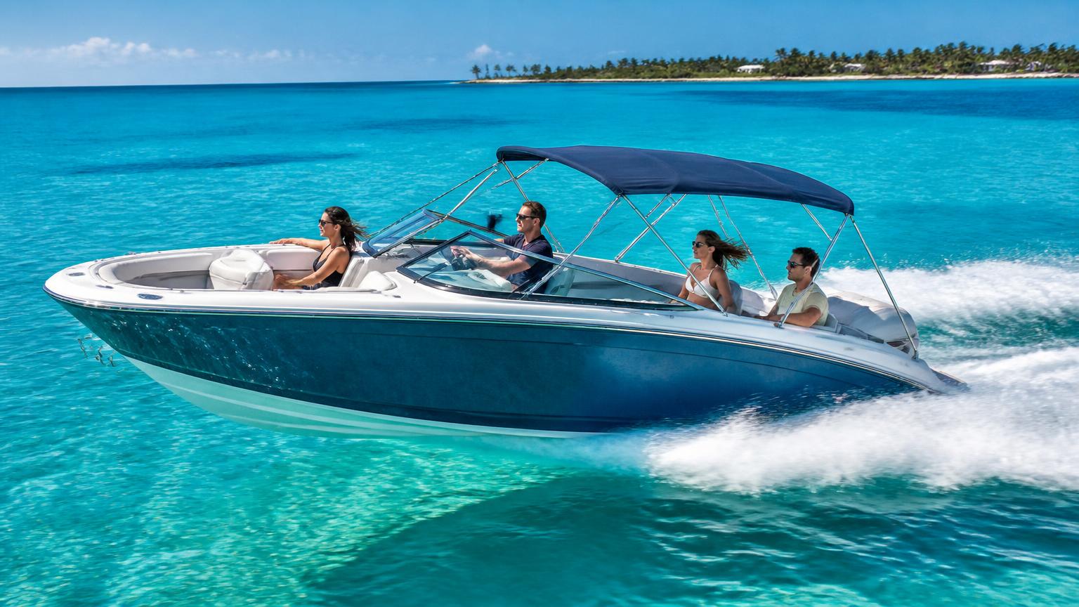 Whaly Boats Whaly 435 Bowrider Amazing Photo by www.BOWRIDER-BOATS.com — Whaly Boats Whaly 435 bowrider boat, on the water, 15.5 ft polyethylene hull with outboard propulsion. Images Created by www.Bowrider-Boats.com