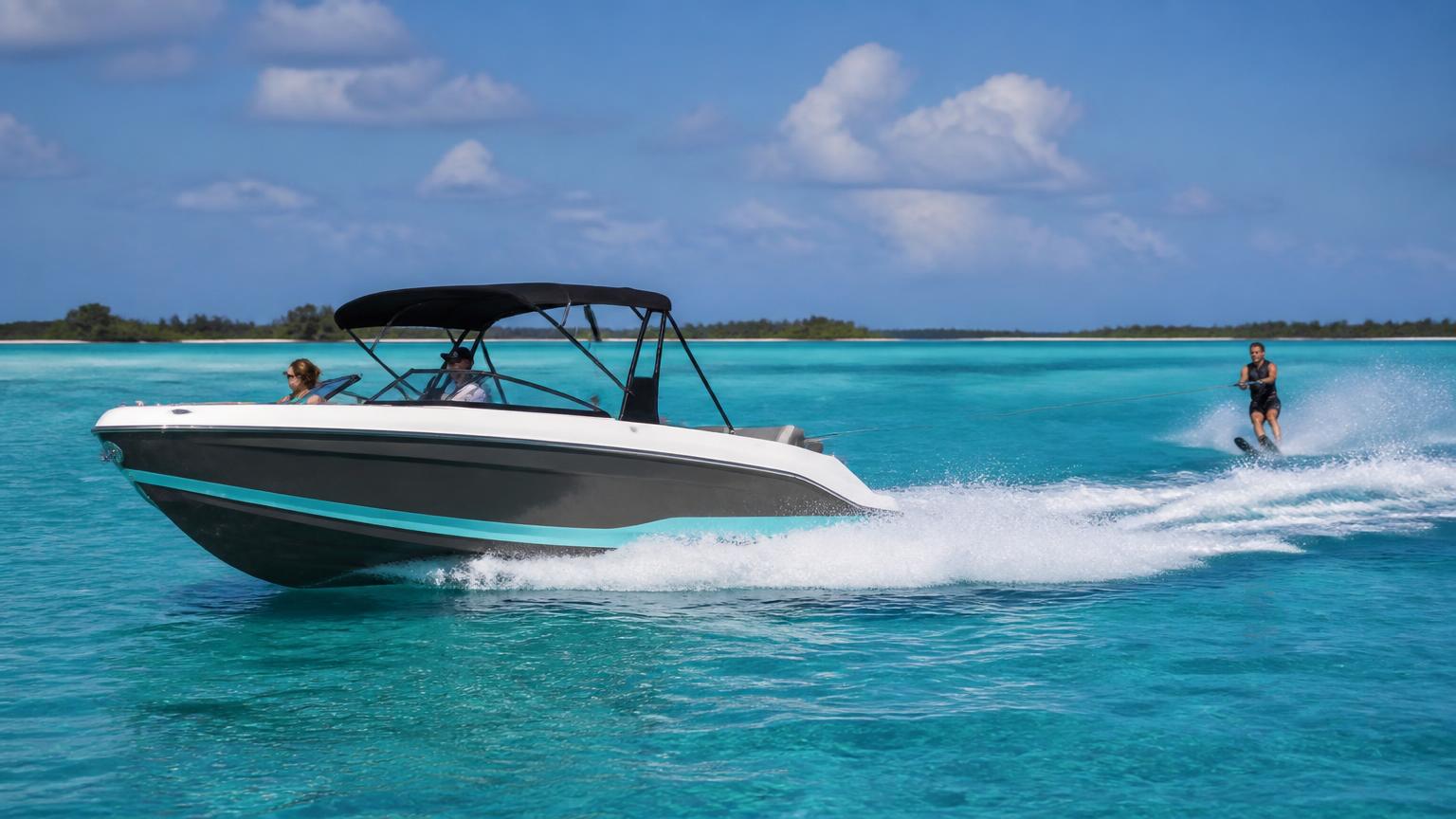 Glastron GTS 245 Bowrider Amazing Photo by www.BOWRIDER-BOATS.com — Glastron GTS 245 bowrider boat, on the water, 24.5 ft fibreglass hull with stern drive propulsion. Images Created by www.Bowrider-Boats.com