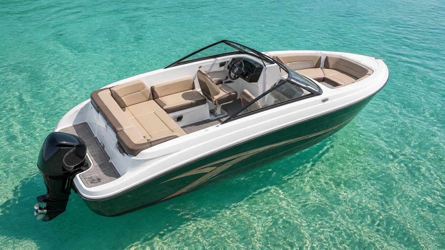 Bayliner VR5 Bowrider Amazing Photo by www.BOWRIDER-BOATS.com — Bayliner VR5 bowrider cruising clear turquoise water. Images Created by www.Bowrider-Boats.com