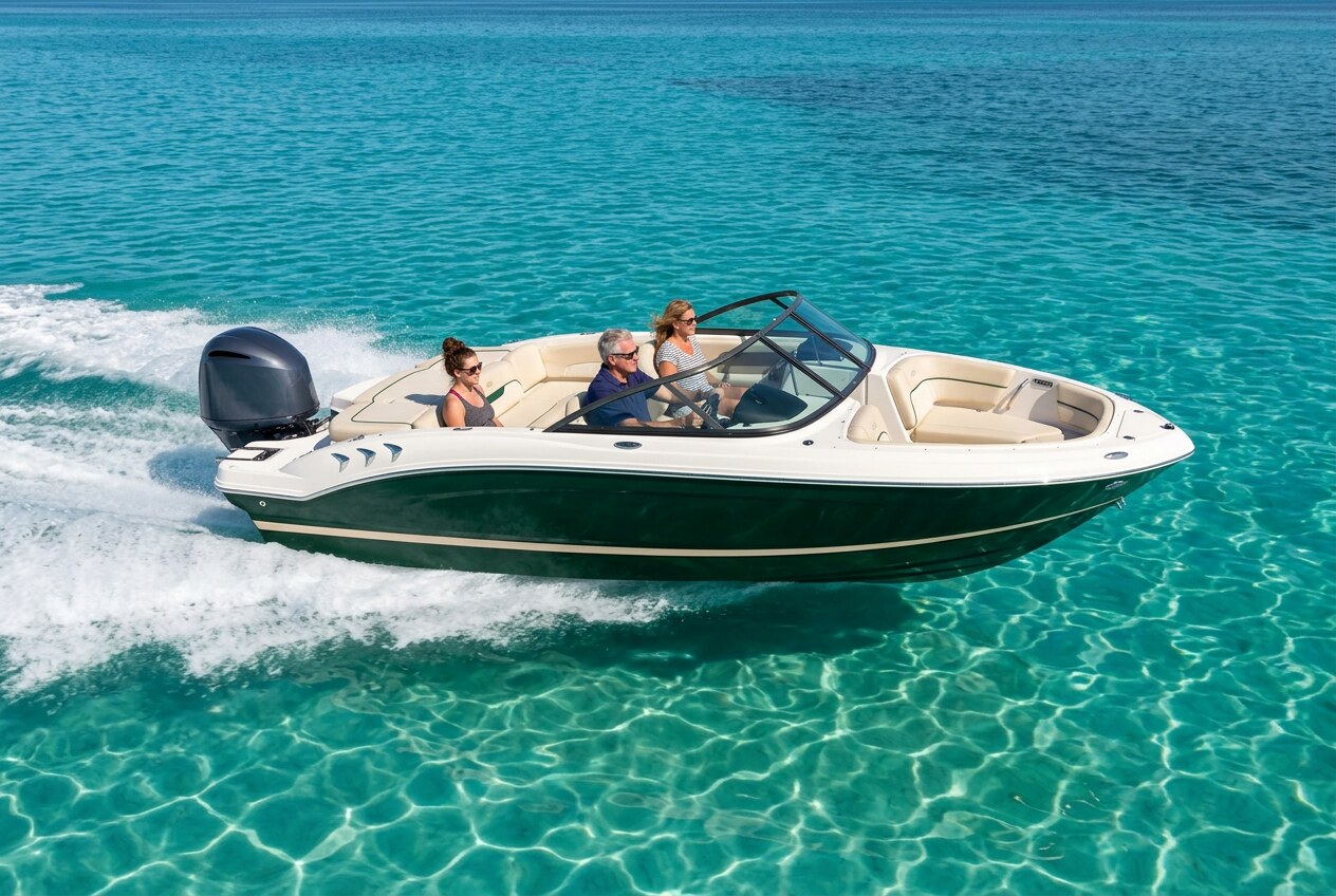 Stingray Boats 198LX Bowrider Amazing Photo by www.BOWRIDER-BOATS.com — Stingray Boats 198LX bowrider boat, on the water, 19.8 ft fibreglass hull with outboard propulsion. Images Created by www.Bowrider-Boats.com