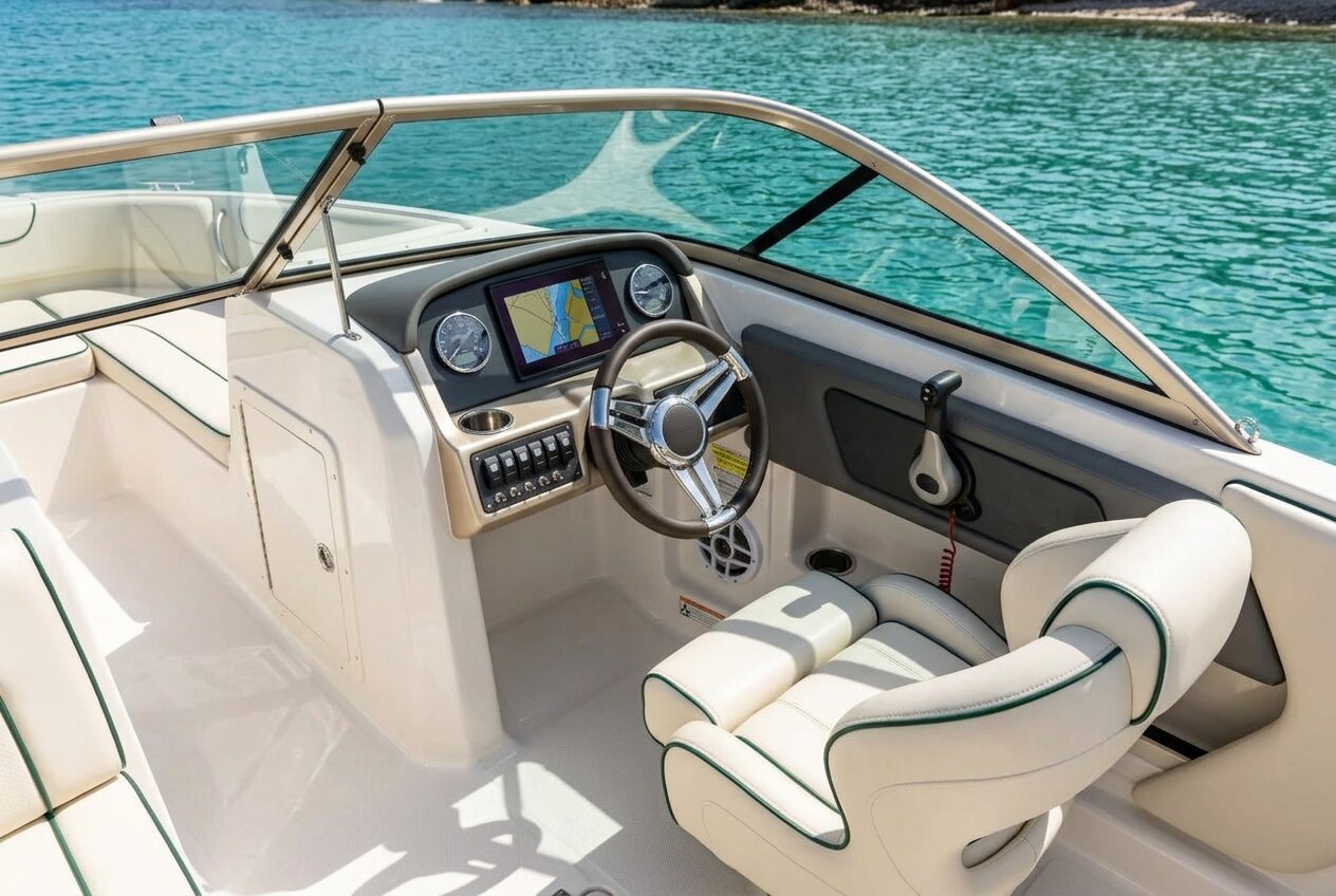 Stingray Boats 212SC Bowrider Amazing Photo by www.BOWRIDER-BOATS.com — Stingray Boats 212SC bowrider boat, on the water, 21.2 ft fibreglass hull with outboard propulsion. Images Created by www.Bowrider-Boats.com