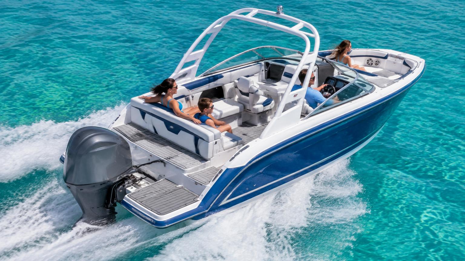 Formosa Marine Tomahawk 550 Bowrider Amazing Photo by www.BOWRIDER-BOATS.com — Formosa Marine Tomahawk 550 Bowrider bowrider boat, on the water, 18.0 ft aluminium hull with outboard propulsion. Images Created by www.Bowrider-Boats.com