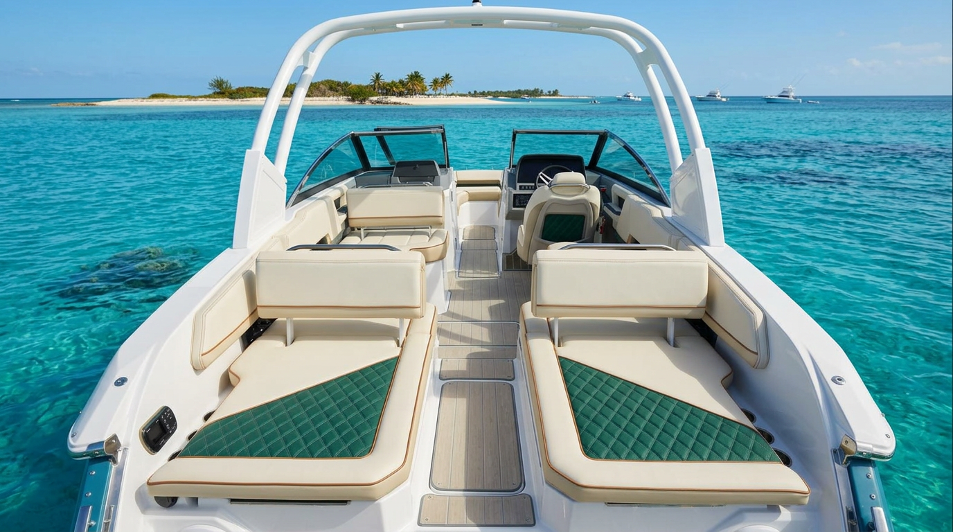 Karnic SL 602 Bowrider Amazing Photo by www.BOWRIDER-BOATS.com — Karnic SL 602 bowrider boat, on the water, 20.0 ft fibreglass hull with outboard propulsion. Images Created by www.Bowrider-Boats.com