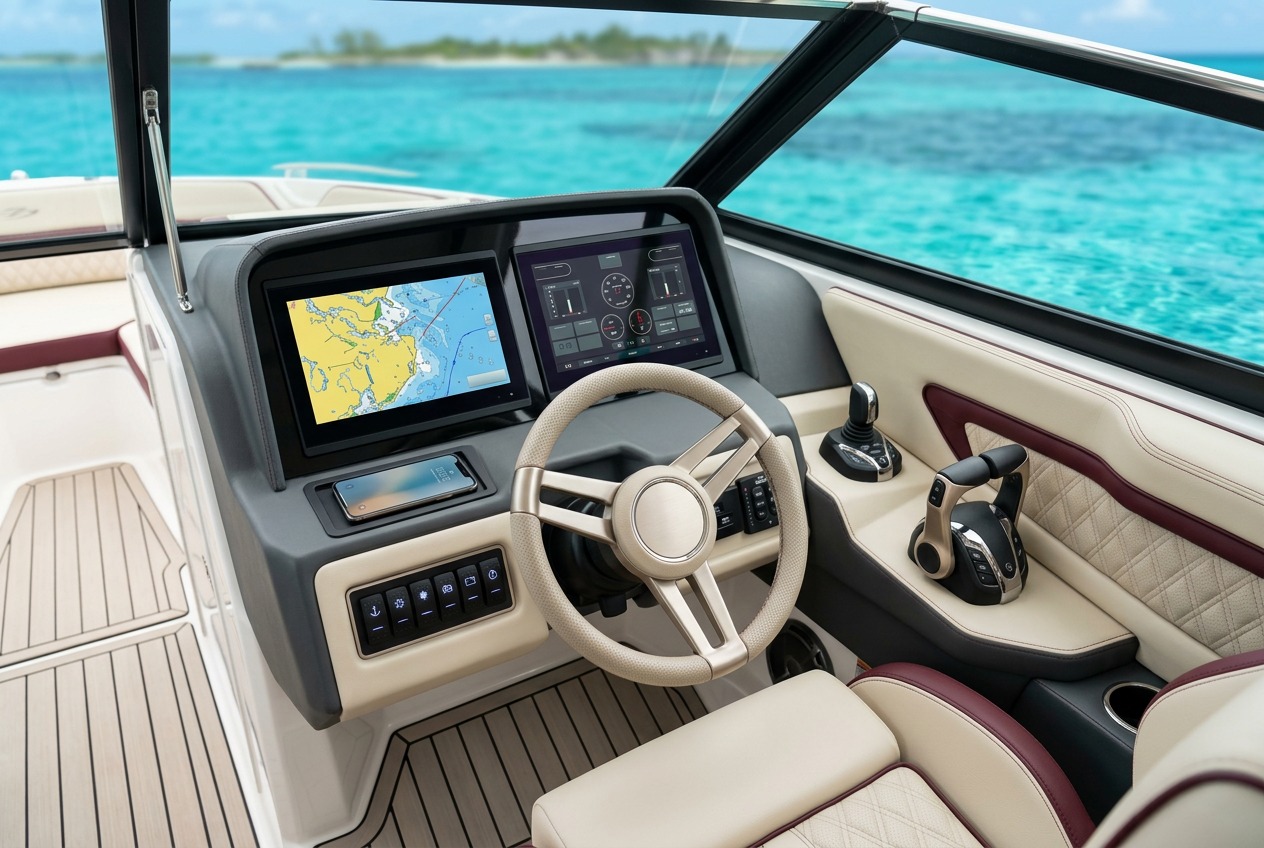Stessco Skipper 450 Bowrider Amazing Photo by www.BOWRIDER-BOATS.com — Stessco Skipper 450 bowrider boat, on the water, 15.5 ft aluminium hull with outboard propulsion. Images Created by www.Bowrider-Boats.com