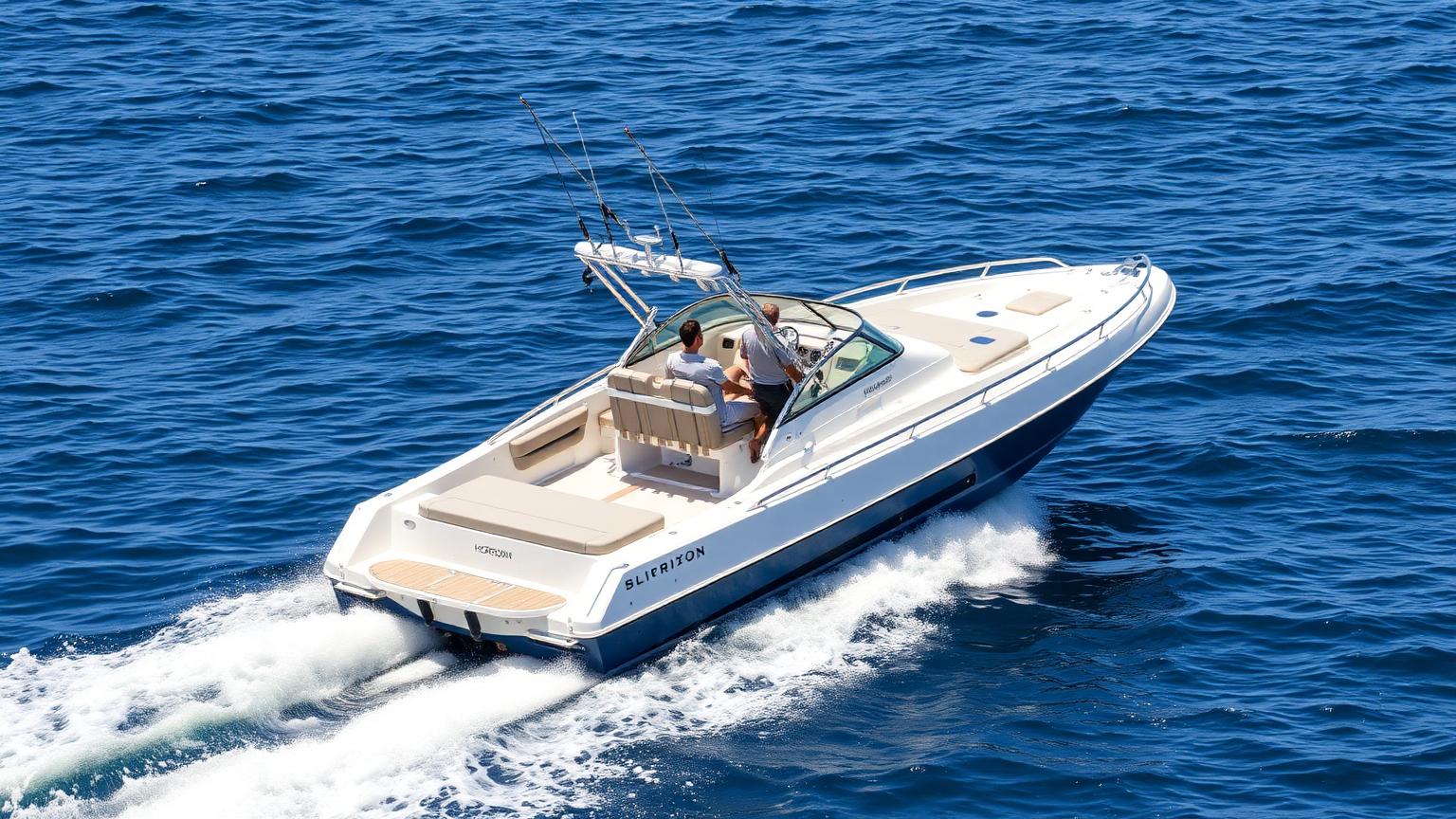 Australian plate aluminium Bowrider Amazing Photo by www.BOWRIDER-BOATS.com — Australian plate aluminium bowrider towing a rider at speed on deep blue water. Images Created by www.Bowrider-Boats.com