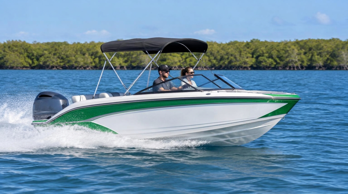 Regal LX2 Bowrider Amazing Photo by www.BOWRIDER-BOATS.com — Regal LX2 bowrider boat, on the water, 20.5 ft fibreglass hull with stern drive propulsion. Images Created by www.Bowrider-Boats.com