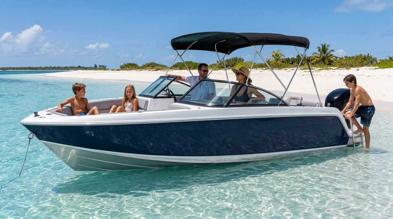 Bar Crusher 615BR Bowrider Amazing Photo by www.BOWRIDER-BOATS.com — Bar Crusher 615BR bowrider boat, on the water, 20.2 ft aluminium hull with outboard propulsion. Images Created by www.Bowrider-Boats.com