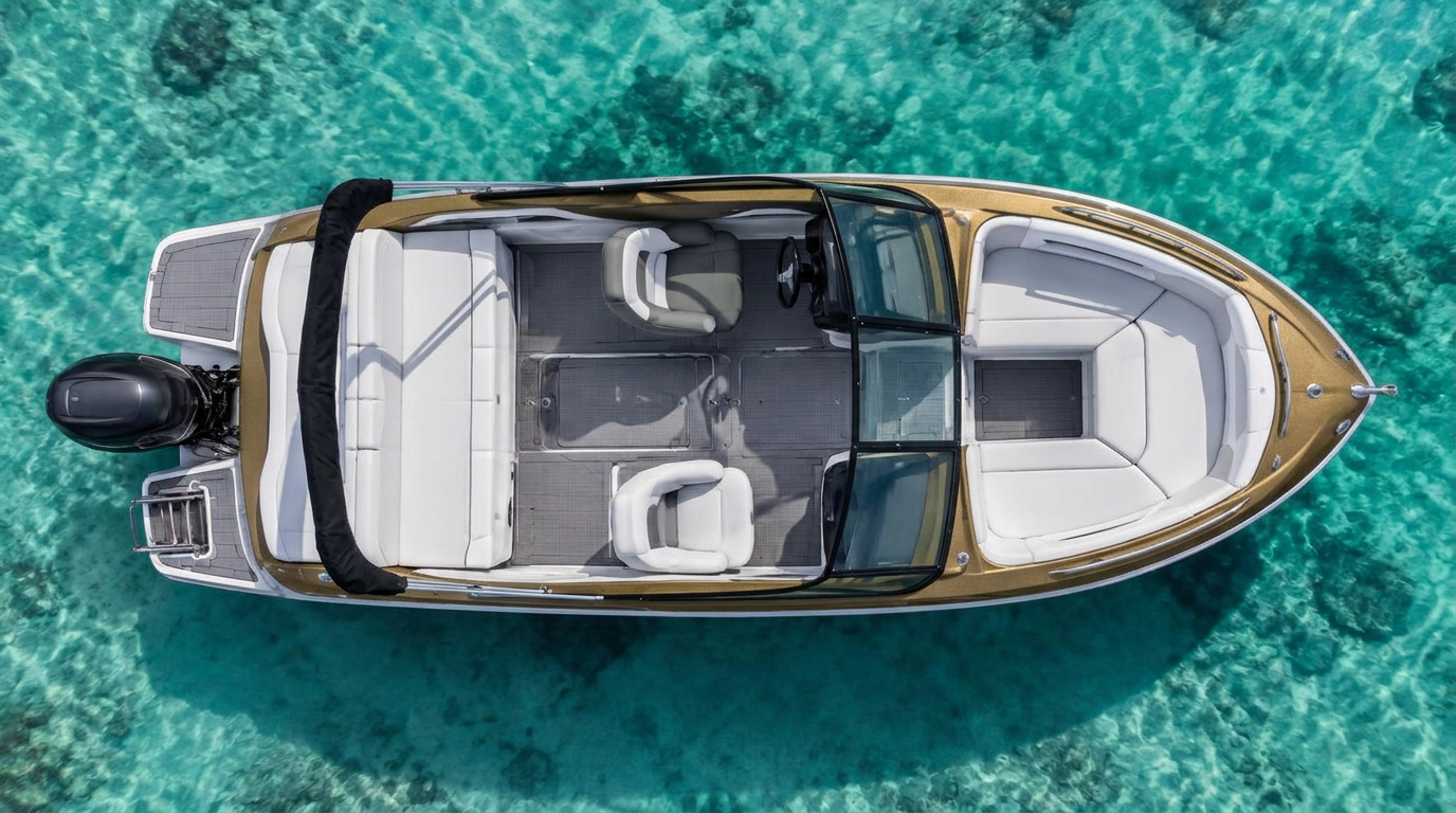 Four Winns H1 Bowrider Amazing Photo by www.BOWRIDER-BOATS.com — Four Winns H1 bowrider boat, on the water, 20.5 ft fibreglass hull with stern drive propulsion. Images Created by www.Bowrider-Boats.com