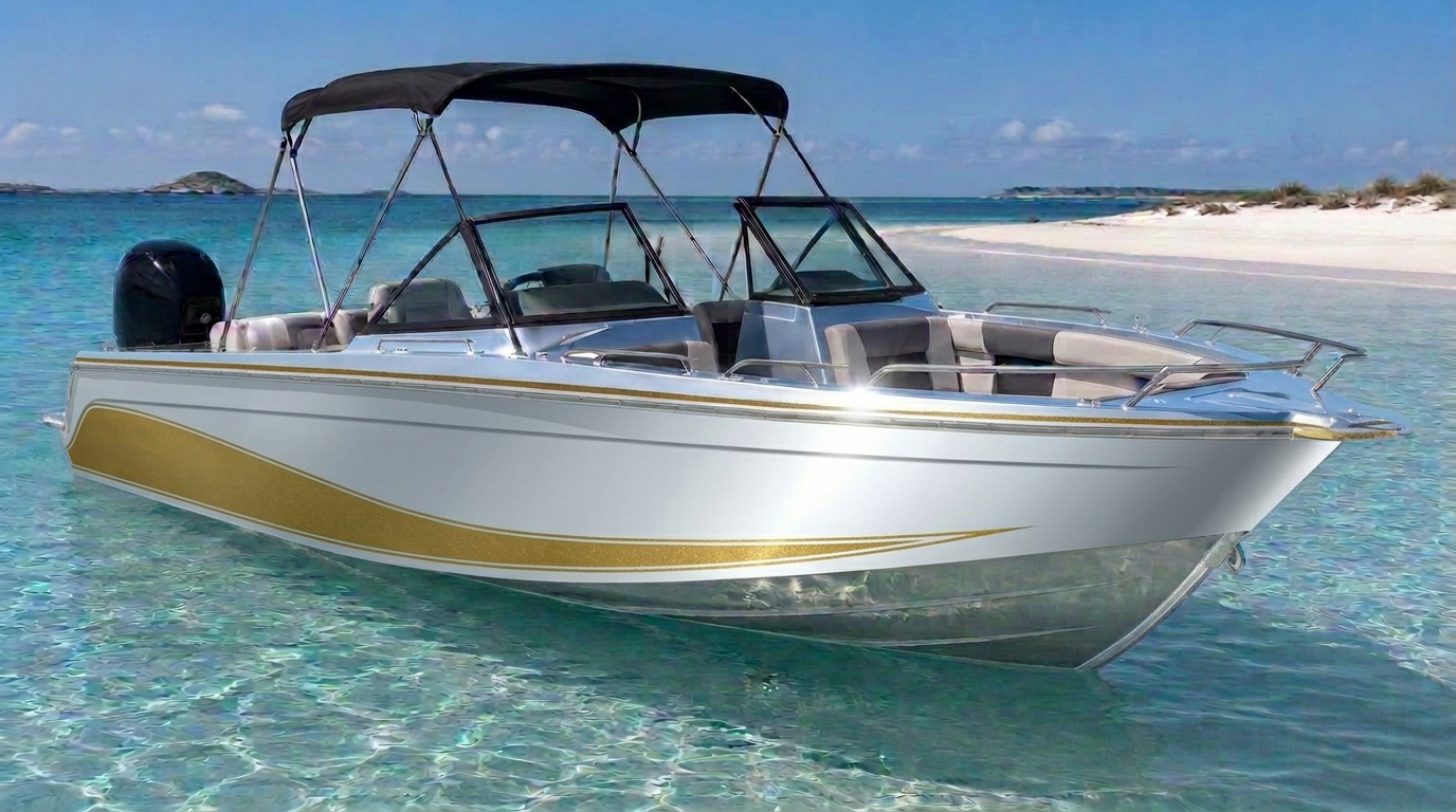 Four Winns H4 Bowrider Amazing Photo by www.BOWRIDER-BOATS.com — Four Winns H4 bowrider boat, on the water, 15.5 ft fibreglass hull with stern drive propulsion. Images Created by www.Bowrider-Boats.com