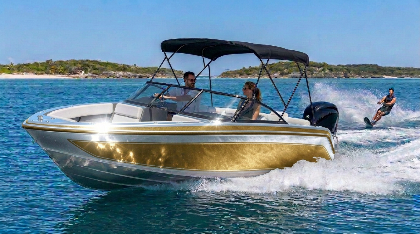 Stabicraft 1550 Frontier Bowrider Amazing Photo by www.BOWRIDER-BOATS.com — Stabicraft 1550 Frontier bowrider boat, on the water, 15.5 ft aluminium hull with outboard propulsion. Images Created by www.Bowrider-Boats.com