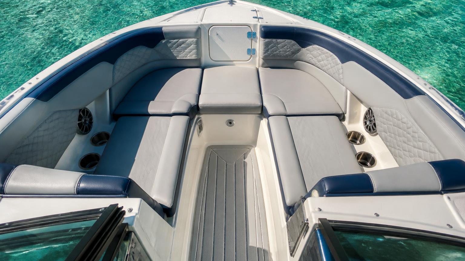 Axopar 25 Cross Top Bowrider Amazing Photo by www.BOWRIDER-BOATS.com — Axopar 25 Cross Top bowrider boat, on the water, 25.0 ft fibreglass hull with outboard propulsion. Images Created by www.Bowrider-Boats.com