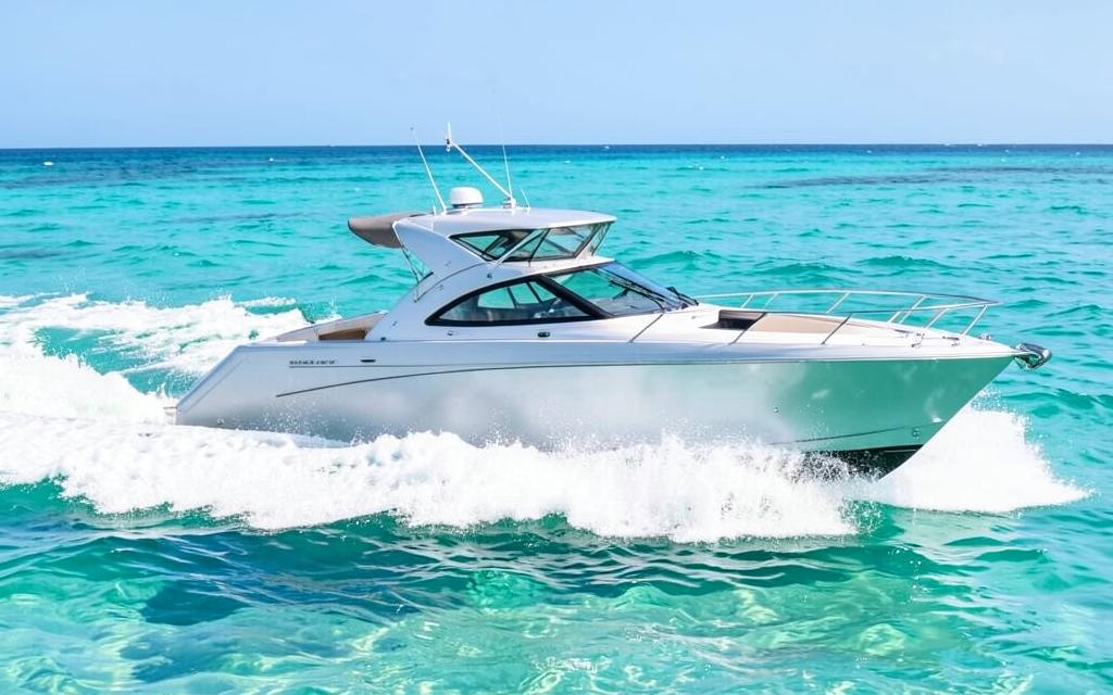 Cobalt Boats R4 Bowrider Amazing Photo by www.BOWRIDER-BOATS.com — Cobalt Boats R4 bowrider boat, on the water, 15.5 ft fibreglass hull with stern drive propulsion. Images Created by www.Bowrider-Boats.com